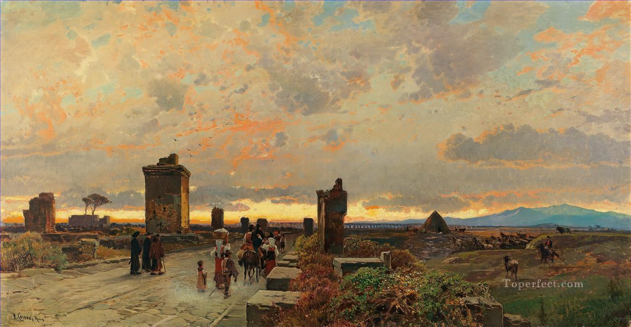 via appia antica Hermann David Salomon Corrodi paisaje orientalista Pintura al óleo